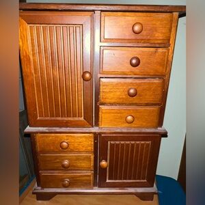 Vintage Mele Tall Wooden Jewelry Box with Seven Drawers and Mirror